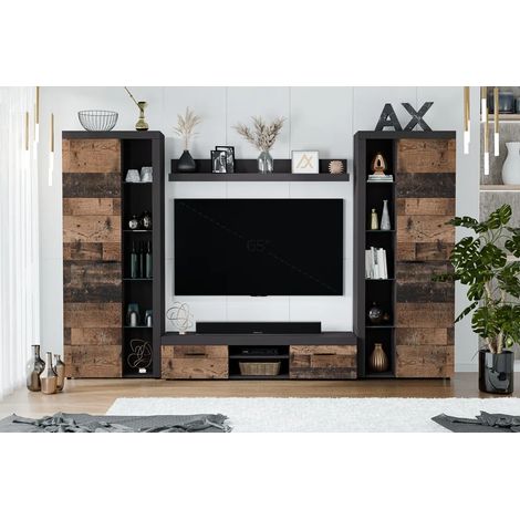 AX LIVING Spacoro XL Wohnwand grau modern Matera Oldwood 300 ohne LED