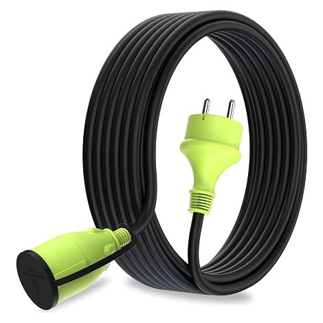 Extension Cable with Schuko Plug for Outdoor Use IP44 Waterproof Cable H05RR-F3G 1.5 mm² Protective Contact Socket Outdoor Electrical Extension Cable Black/Green (1/4)