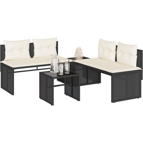 4-tlg. Garten-Sofagarnitur mit Kissen Schwarz Poly Rattan