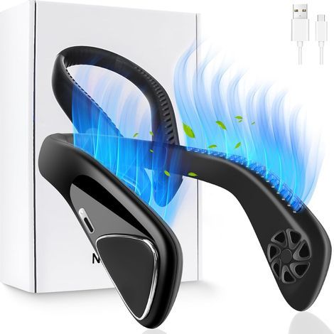 Ventilatore da collo portatile senza pale, da appendere, con 3 velocità, ricaricabile tramite USB, per donne e uomini. (1/4)