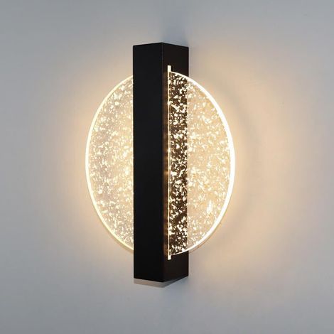Applique Murale LED 12W, 3 Températures de Couleur Lampe Murale Intérieure Moderne, Noir Applique Murale Intérieure Acrylique Ronde pour Salon, Chambre, Escalier, Couloir, 3000K/4500K/6500K
