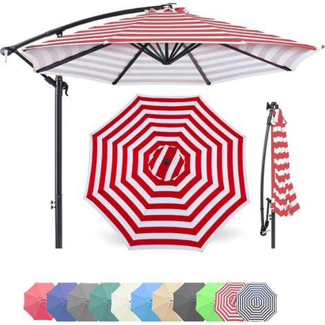 Housse de remplacement pour parasol de marché, auvent imperméable pour parasol de patio, tissu de remplacement pour parasol résistant à la décoloration pour jardin, cour, plage 3,0 m (rayures rouges) (1/5)