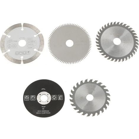 Juego de 5 hojas de sierra de carburo de 85 mm, mini hojas de sierra circular con un diámetro interior de 15 mm... (1/5)