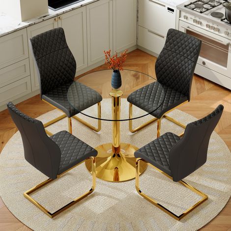 Set tavolo sedie rotondo vetro metallo 5 pezzi OKMYHOME (1/5)