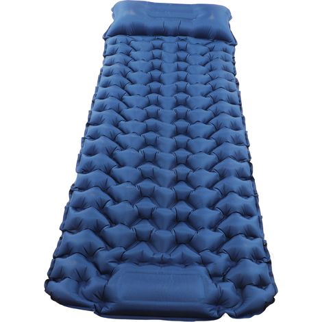 Matelas de camping gonflable double, bleu marine, léger et imperméable, avec sac de rangement, idéal pour le camping en extérieur. (1/5)