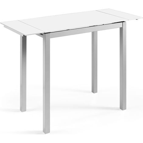 MOMMA HOME Mesa de Cocina Extensible - Modelo CALCUTA - Material Cristal Templado/Metal - Medidas 100/140 x 60 x 76 cm Color: Blanco (1/4)