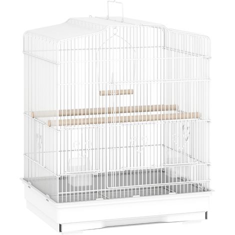 Cage à oiseaux vintage acier bois blanc naturel 46,5x36x59 cm