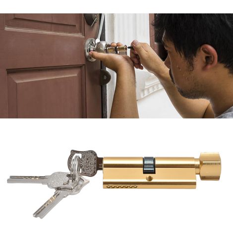 Serrure Cylindrique Cylindre de Porte - Aluminium 6 Goupilles avec 3 Clés - pour Porte Sécurité, Armoire, Boîte aux Lettres, Bureau, CupboardGold - 69x29mm (1/5)