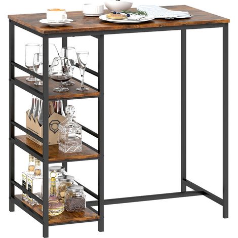Table de bar mange-debout AoSenYunZhou avec 3 étagères cadre en acier 90 x 50 x 90,5 cm brun rustique et noir (1/5)