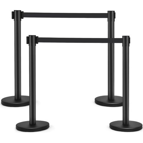 Set di 4 paletti delimita percorso 90 x 32 x 32 cm per controllo folla e stabilità in nero opaco acciaio inossidabile 200019186