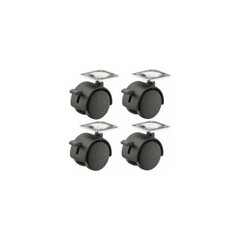 – Lot de 4 roulettes pivotantes 30mm avec frein – Charge 20kg par roulette – Base acier pour meubles – Fixation par trous inclus (1/3)