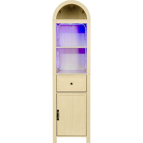 Mobile bagno alto freestanding 40x30x163 cm in MDF effetto legno naturale con LED RGB (1/5)