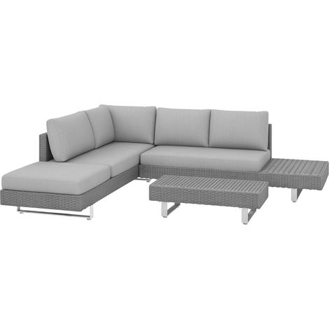 Three-Piece Rattan Sofa Set, with Cushions - Light Grey