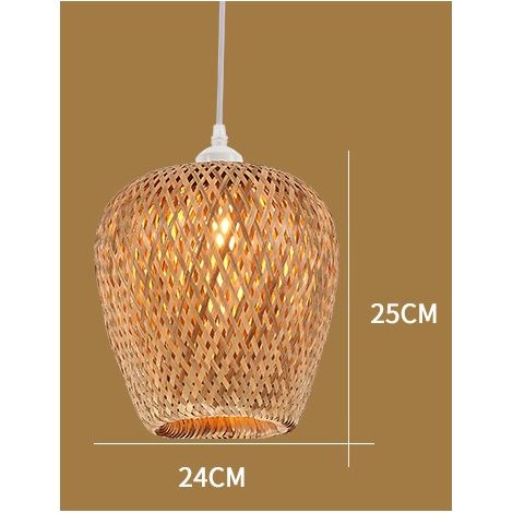 Suspension Luminaire Bambou Boho,Bois Lustre Salon Tissé à la main Vintage Cuisine lampe Décoration 24x25cm (1/3)