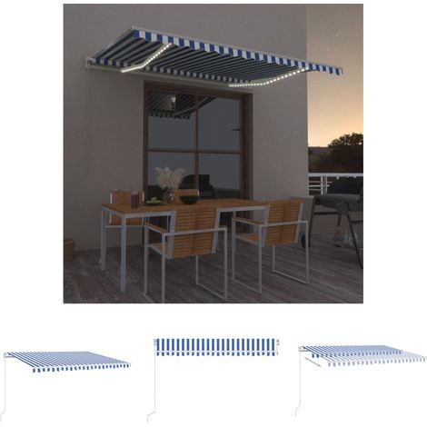 The Living Store - Markise Manuell Einziehbar mit LED 400x350 cm Blau und Weiß (1/5)