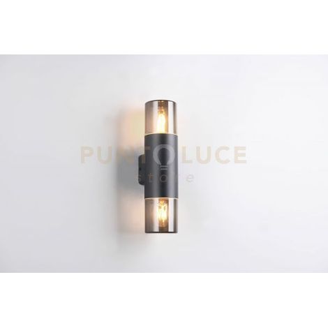HOOSIC APPLIQUE DA ESTERNO BI-EMISSIONE ANTRACITE CON DIFFUSORI FUME' IP44 H. 33CM 2 LUCI ATTACCO E27