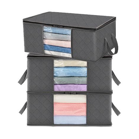Set di 3 sacchi portaoggetti per vestiti, 35L, scatola portaoggetti pieghevole per sotto il letto, copripiumino, sacchetti sottovuoto, materiale resistente, finestra trasparente, adatto per (1/5)
