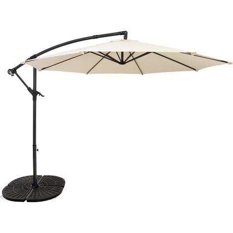 Ausleger-Sonnenschirm 3m mit Beschwerungsfuß Creme Garten