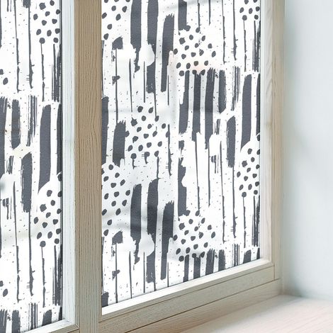 Fensterfolie 200x100 cm PVC Sichtschutz Fenster Dekorativ Dekorfolie Blickdicht Selbstklebend Folie für Schlafzimmer Milchglas Streifen und Punkte