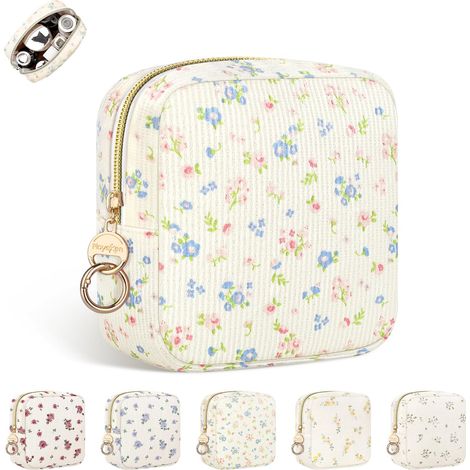 13513cm Pochette Tampons Hygiéniques Sac Rangement Serviette Hygiénique Femme Protège Slip Culotte Menstruelle Pochette Tissu pour Anniversaire Cadeau Premieres Régles Jeune Filles(Beige-Sakura) (1/5)