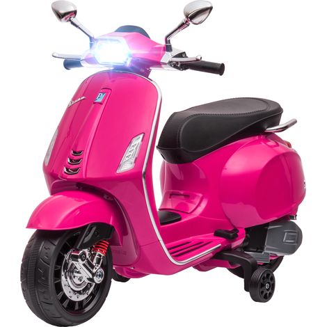 Trottinette électrique Vespa 6V pour enfants, dimensions : 107 x 47 x 73 cm (L x l x H), lecteur MP3, port USB, phare, 2 roues stabilisatrices – Rose (1/5)
