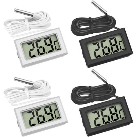 Mini thermomètre numérique LCD pour réfrigérateur, congélateur, aquarium - Noir et blanc (lot de 4)