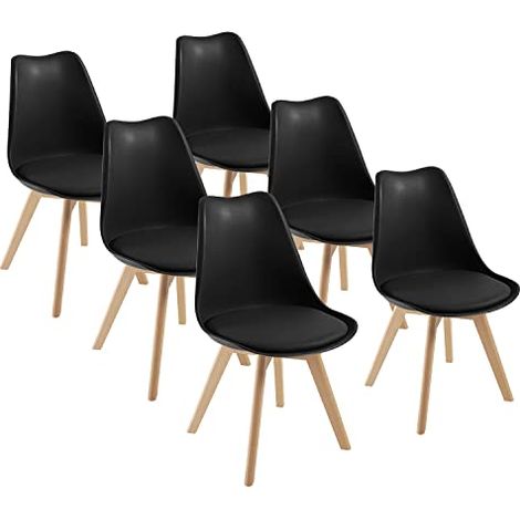 Dewinner – Chaises de salle à manger scandinave – Assise rembourrée en cuir artificiel – Structure en hêtre massif – Lot de 6 – Hauteur d'assise 39cm