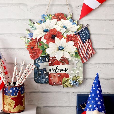Panneau D Accueil En Bois - Decoration Porte Extérieure Pour Fêtes Patriotiques - 30 x 30 cm - Idéal Pour 4 Juillet, Jour De L Indépendance, Fête Du Travail, Jour Des Présidents - 1 Pièce (1/5)