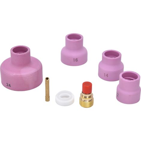 7-teiliges WIG-Gaslinsen-Set, Keramikdüse, Elektrodenhalter, Anschlussstück, PTFE-Frontabdeckung für WP 9 20 25 Brenner (1/5)