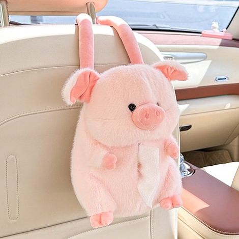 Bonito dispensador de pañuelos de papel con forma de cerdito,caja de almacenamiento con cierre de velcro con forma de peluche (1/2)
