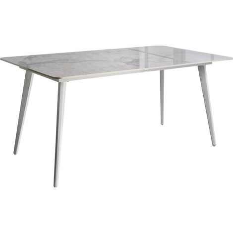 Garden Dining Table White and White Marble Sintered Stone Top Iron Frame UV Water Rust Resistant Outdoor Indoor Dining Room Patio Modern Style RODALLO