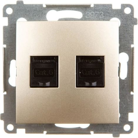 Simon 54 Conector doble para ordenador 2xRJ45 cat.6 con obturador, oro mate D62.01/44