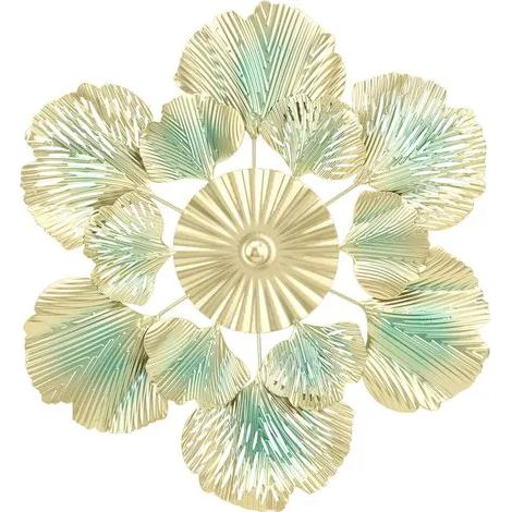 Décoration murale nordique de luxe, miroir en forme de feuille d'abricotier et de fleur, suspension murale en fer forgé, décoration de porche, 46 x 45,5 x 3,5 cm / 18,1 x 17,9 x 1,4 po (1/3)