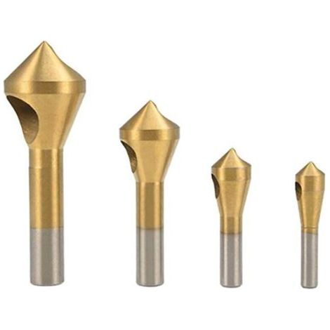royaluxe-Lot de 4 outils de chanfreinage de trou oblique à angle de 90 degrés pour ébavurage de trou unique, foret à tige ronde, fraise, outil de chanfreinage en acier rapide