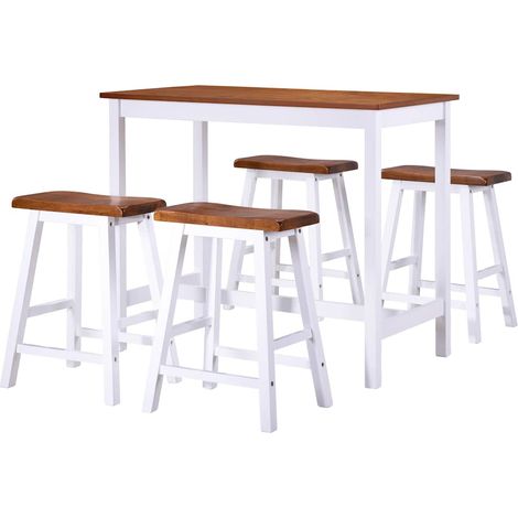 vidaXL Set Tavolo da Bar e Sgabelli 5 pz in Legno Massello (1/5)