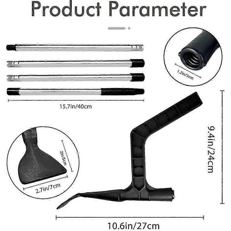 Déboucheur de gouttières avec perche télescopique, efficace pour enlever les feuilles mortes et les débris. (1/5)