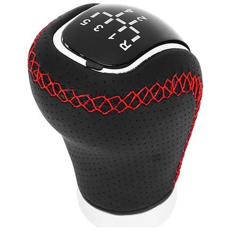 Pomello del cambio universale in similpelle con cuciture rosse e inserto removibile per 5/6 marce (1/5)
