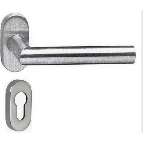 Manillas de Puerta KLOSE besser «Ángulo Recto» con rosetas ovaladas + Par de rosetas para cilindros