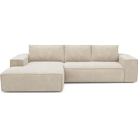 Canapé convertible angle gauche 5 places en velours crème (1/5)