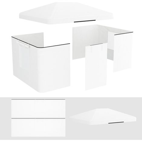 Outsunny Ersatzdach-Set für Garten Pavillondach mit 2 Seitenwänden, Wasserdicht Ersatzbezug für Gartenpavillon, Gartenzelt, Weiß (1/5)