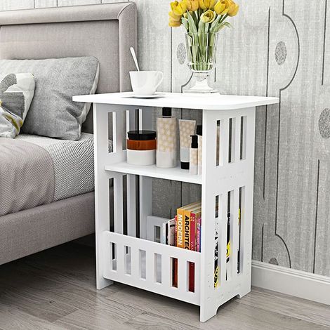 Youyijia 3 Tier Side Table 45x30x49cm - Modern Wood Nightstand End Table for Home Bedroom Living Room Easy Assembly Hallway Coffee Table White (1/5)