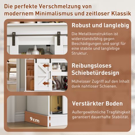 Bar à café 120 cm porte-verre prises 2×AC 2×USB buffet rangement style campagne cuisine salon portes coulissantes.