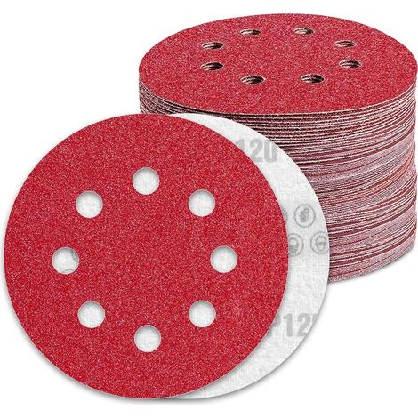 125mm Sanding Discs, 120 Grit Sandpaper, 100pcs, 8-Hole Sanding Discs for Orbital Sander (1/5)