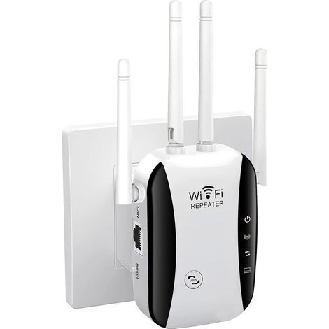 Ripetitore Wi-Fi da 300 Mbps, amplificatore Wi-Fi a 2,4 GHz con WPS, ripetitore Wi-Fi a 4 antenne, 1 porta LAN, copertura fino a 300 m² (1/5)