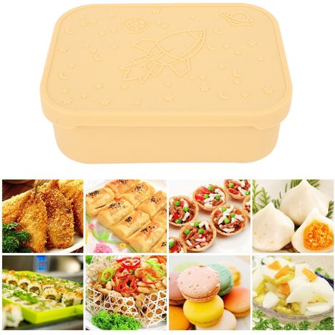 Quadratische Lunchbox aus Edelstahl 304 mit Fächern, ideal für Schüler und Studenten. Luftdichter Behälter mit Silikondeckel, perfekt für Picknicks im Freien. Farbe: Gelb. (1/5)