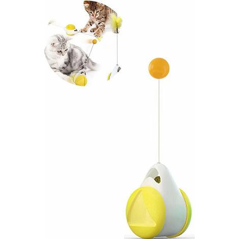 Jouet auto-hey pour chat (balancier voiture balle jaune et blanche + tige de plume accessoire (1/5)