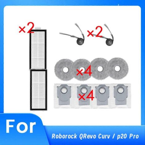 Lot de 12 pi��ces de rechange pour robot aspirateur Roborock QRevo Curv / P20 Pro : brosse lat��rale principale.