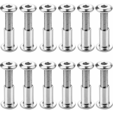 Lot de 12 vis de serrage M6 x 20 mm, vis de serrage à six pans creux, tête plate, vis de serrage avec écrou à douille compatible avec le serrage d'éléments de meubles. (1/5)