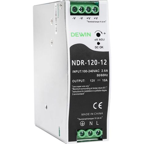 Alimentation sur Rail DIN, NDR-120-12 120W DC 12V 10A Alimentation 12v 100-240VAC 2.6A (1/5)