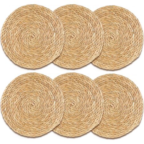 Set di 6 tovagliette rotonde intrecciate in giacinto d'acqua: 30 cm, sottobicchieri, decorazione per soggiorno, tovagliette per esterni (1/5)